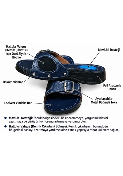 Siyo Comfort Suni Deri Anatomik Taban Halluks Valgus Topuk Dikeni Terliği Lacivert Renk Tş002 Siyo Comfort Suni Deri Anatomik Taban Halluks Valgus Topuk Dikeni Terliği Lacivert Renk Tş002
