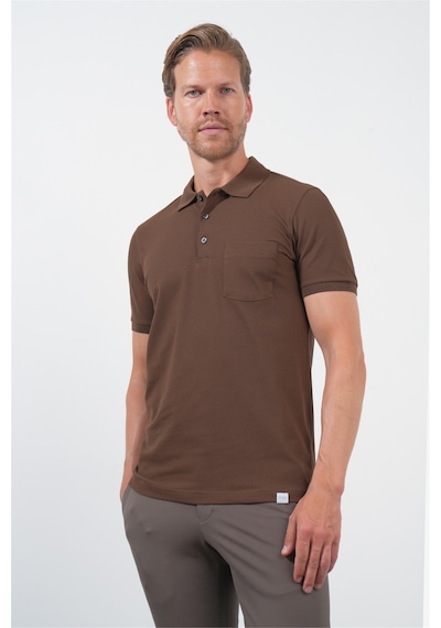 Kahverengi Polo Yaka Kısa Kol Cepli Comfort Fit Pamuklu Tişört 1011260155 Koyu Kahverengi