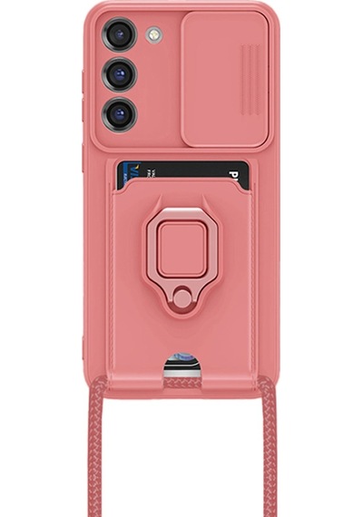 Samsung Uyumlu Galaxy S24 Plus Kılıf Zuma Kartvizitli Yüzüklü Silikon Pembe