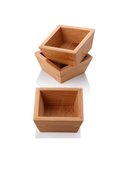 Balsa Bambu Kare 4'lü Çerezlik Kase 9 Cm Bambu