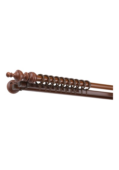 Ceviz Ceren Demonte Başlıklı Ahşap Rustik Perde Askısı - Çift Raylı - 125 Cm