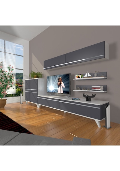Decoraktiv Eko 6y Mdf Std Retro Tv Ünitesi Tv Sehpası Beyaz - Antrasit