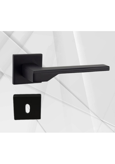 Stilo Siyah 5 Adet Oda 2 Adet Wc Kare Rozetli Kapı Kolu Set - Stılo Syh 5+2