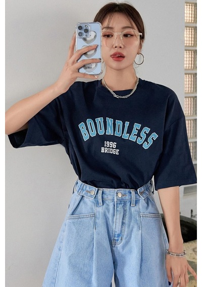 Uyguntarz Unisex Boundless Baskılı Oversize Tshirt Lacivert