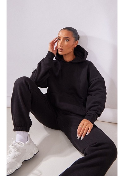 Basic Düz Eşofman Takımı Sweatshirt Jogger - Kapüşonlu Oversize Şardonlu Lastik Paça Siyah Basic Düz Eşofman Takımı Sweatshirt Jogger - Kapüşonlu Oversize Şardonlu Lastik Paça Siyah