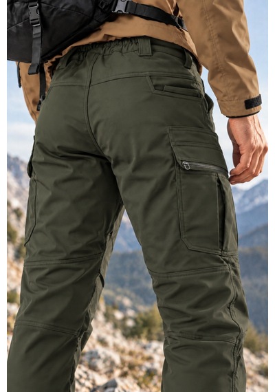 Dechers Erkek Kışlık Softshell İçi Polarlı Rüzgar, Soğuk & Su Geçirmez Taktik Pantolon - E232 Haki