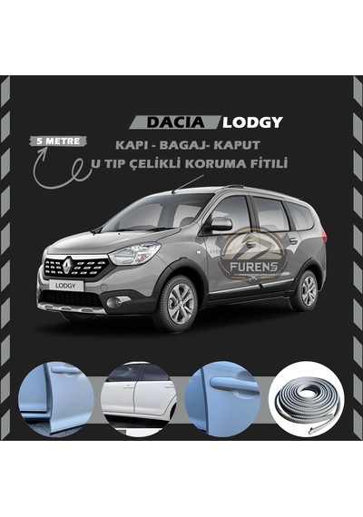 Dacia Lodgy Oto Araç Kapı Koruma Fitili 5metre Parlak Gri Renk