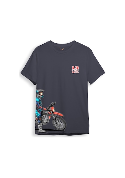 Cross Motor Enduro Ekipmanları Göğüs Ve Yan Detay Baskılı Regular Fit %100 Pamuk Gri T-shirt Antrasit