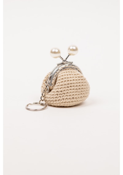 Fabric Craft Bag Mini Bozuk Para Cüzdanı Anahtarlık Klipsli Sütlü Kahve
