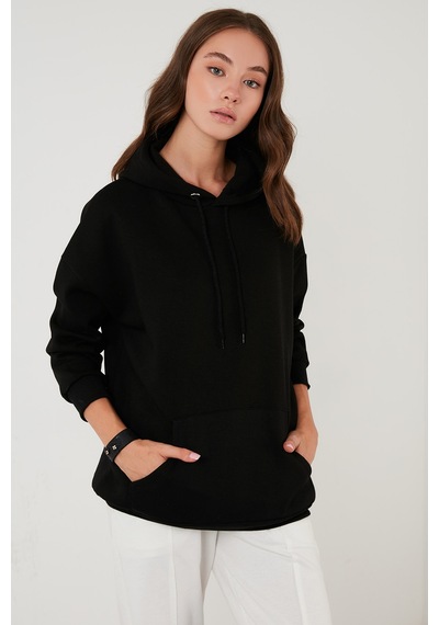 Lela Regular Fit Pamuklu Kapüşonlu Yaka Şardonlu Kışlık 2'Li Paket Bayan Sweat 5863854S2 Ekru-Siyah