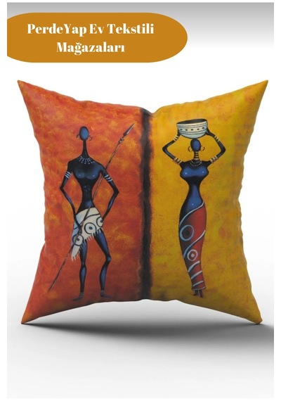 Afrika Etnik Figürlü Modern Tasarım Desenli 4lü Dijital Baskılı Kırlent Kılıfı 43 X 43 Cm 014 Kırmızı