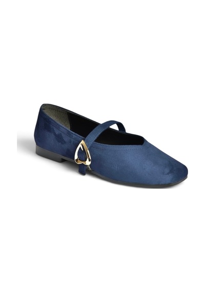 Fox Shoes Y726632602 Lacivert Süet Kalp Toka Detaylı Kadın Babet