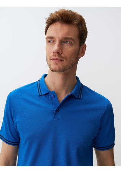 Jimmy Key Saks Polo Yaka Kısa Kollu Erkek Tişört Saks Mavi
