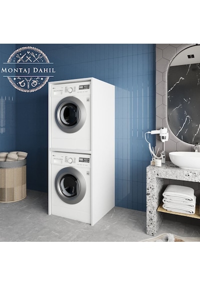 Babil Çamaşır Ve Kurutma Makinesi Dolabı Banyo Dolabı Beyaz Beyaz
