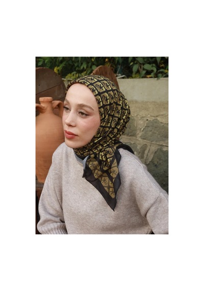 Mentoraly Modakaşmir Lina Pamuk Eşarp - Madalyon Desenli Altın