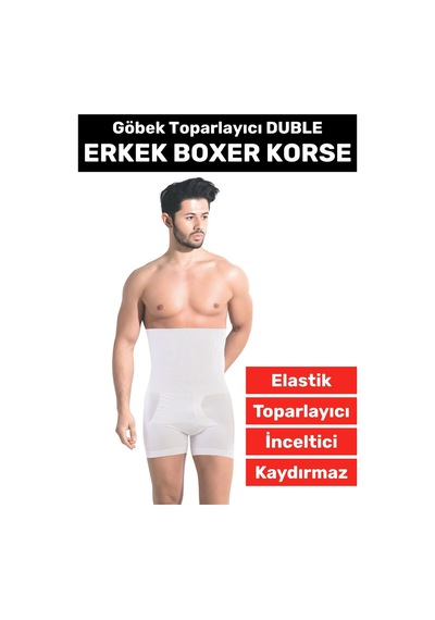 Özel Üretim Göbek Kalça Toparlayıcı Bel Düzleştirici Erkek Duble Boxer Korse Beyaz