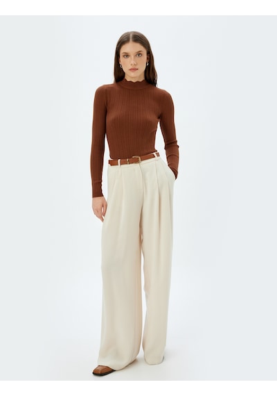 Koton Triko Kazak Slim Fit Hafif Dik Yaka Uzun Kollu Kahverengi 5wak90240ht Kahve