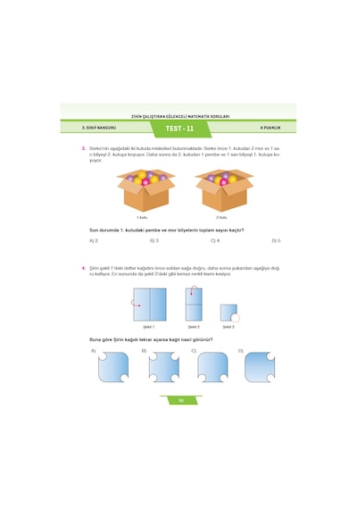 3. Sınıf Zihin Çalıştıran Eğlenceli Kanguru Matematik Soruları