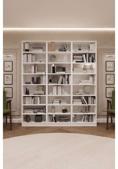 Asra Trend K-20 %100 MDF 180 cm 3 Modüllü Kitaplık 21 Raflı Dev Kütüphane Beyaz