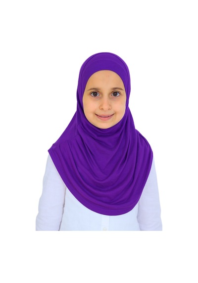 Modish Group Kız Çocuk Hazır Başörtüsü Pratik Penye Şal Tesettür Giyim Mor