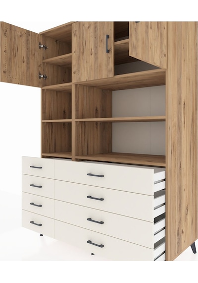 Kronos Dolap 8 Raflı 8 Çekmeceli 3 Kapaklı 132x59x195 Çam-çam... Çam