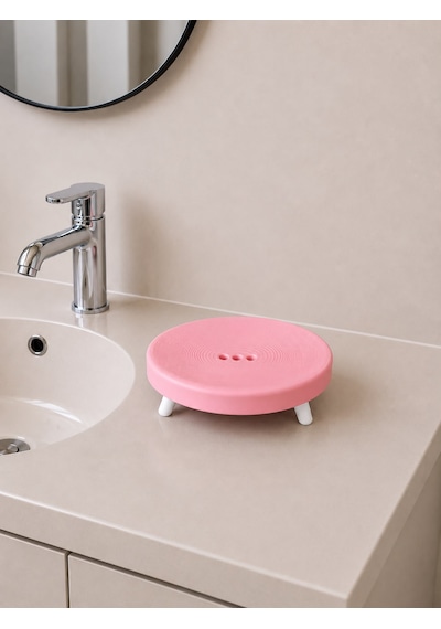 Su Tutmaz, Sabun Ve Süngerlik Ayaklı Sabunluk Şık Sabun Sünger Tutucu. Banyo Mutfak Kullanımı. Sert Plastik Açık Pembe