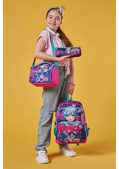 Coral High Kids Mor Pembe Anime Kedi Desenli 3 Lü Okul Çanta Seti Set0123753