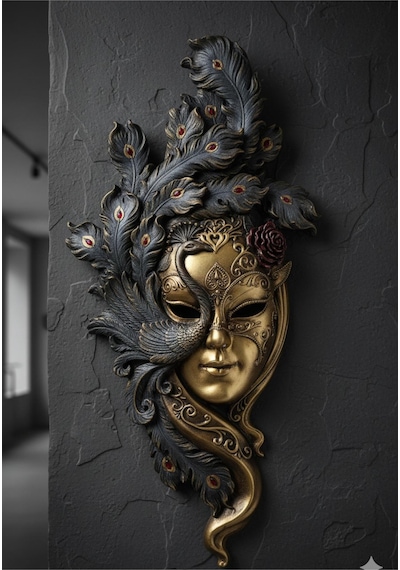 Dekoratif Maske Pano Duvar Heykel 53x26cm