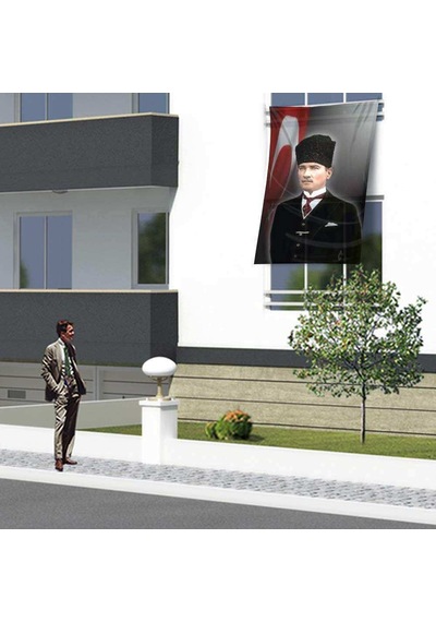 Kalpaklı Atatürk Cephe Poster Bayrağı -1,5x2,25 Metre 1