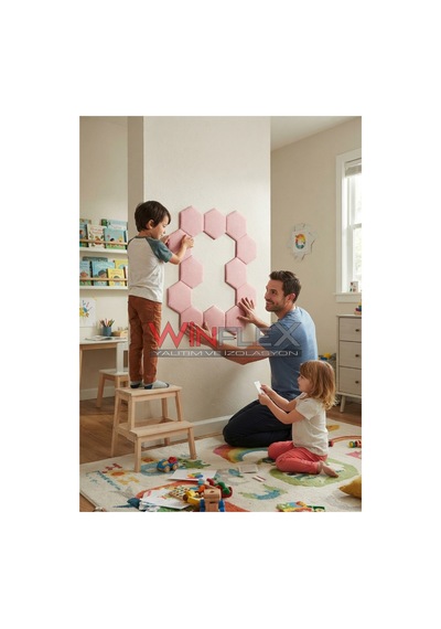 Altıgen Akustik Kumaş Kaplı Panel 17x20cm - 12 Adet Pembe