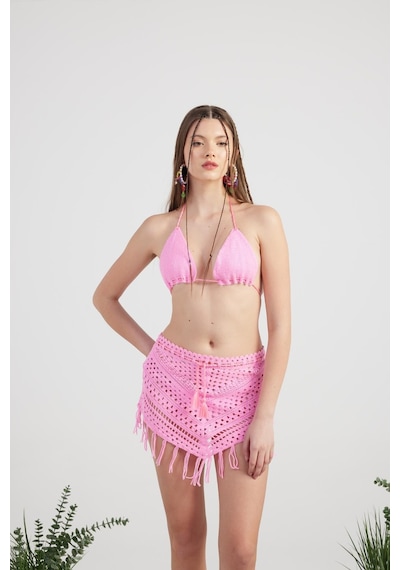 Holly Lolly Desenli Bağlamalı Yazlık Alt Üst Chacha Triko Takım Pembe