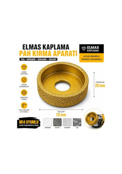 Senbang Elmas Kaplama Düz Pah Kırma Aparatı 70 Mm M14 Uyumlu Mermer Granit Seramik Taş Kenar Düzeltme Frezesi