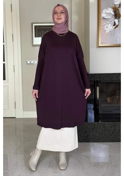 Rabia Şamlı Dora Triko Tunik Mürdüm Normal