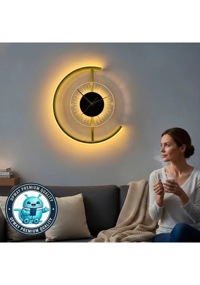 Upway 3 Renk Led Aydınlatmalı 35 Cm Modern Dekoratif Duvar Saati Sessiz Çalışma Altın