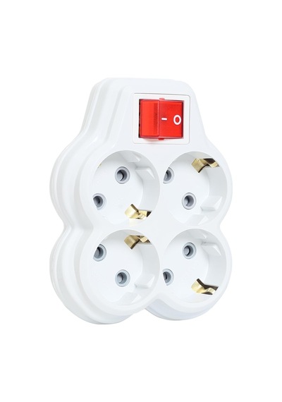 4lü Anahtarlı Golyat, Dörtlü Topraklı Priz Çocuk Korumalı Çoklayıcı Fiş, Beyaz Renk, 16a 250 Volt, Max 3600 W 0