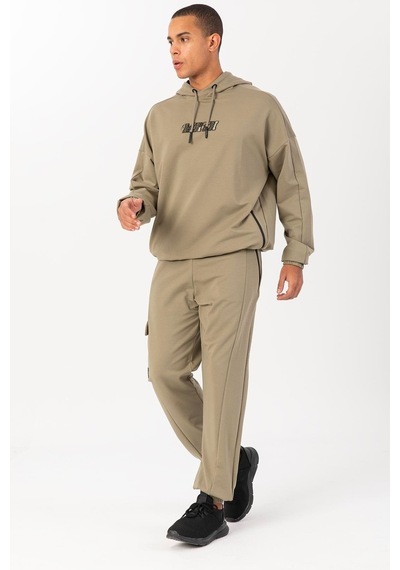 Maraton Sportswear Oversize Erkek Kapşonlu Düşük Kol Basic Açık Haki Sweatshirt 22465-açık Haki Açık Haki