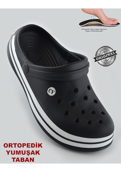 15090 Cv Crosss Tarzı Unisex Terlik Hemşire Doktor Terliği Siyah