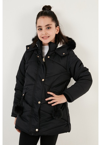 Lela Içi Peluş Astarlı Kapüşonlu Şişme Kız Çocuk Mont 6035034 Siyah