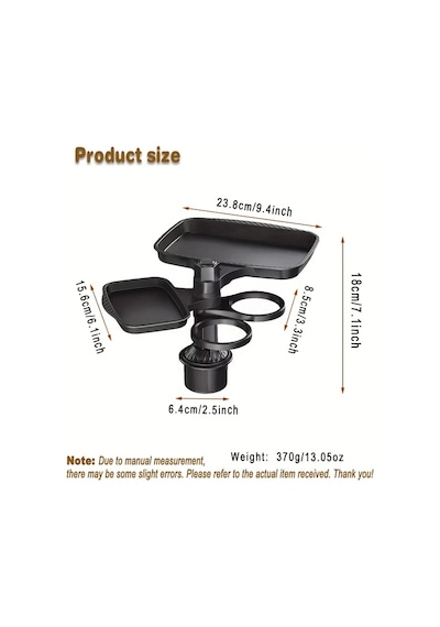 Xuweiwei Siyah Set Of 2 Araç Bardak Tutucu Tepsisi 2 Ayrılabilir Yemek Tepsisi 360 Döner Tepsi