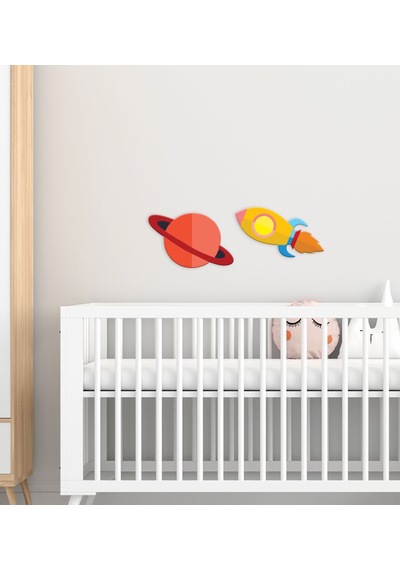 Bk Gift Uzay Aracı Tasarımlı Çocuk Odası Ahşap Duvar Süsü-1