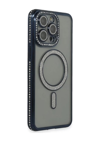 Newface Apple İphone 15 Pro Max Kılıf Joke Simli Magneticsafe Kılıf - Lacivert