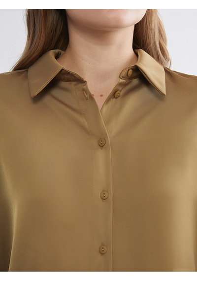 Lcwaıkıkı Classic Haki Oversize Saten Kadın Gömlek