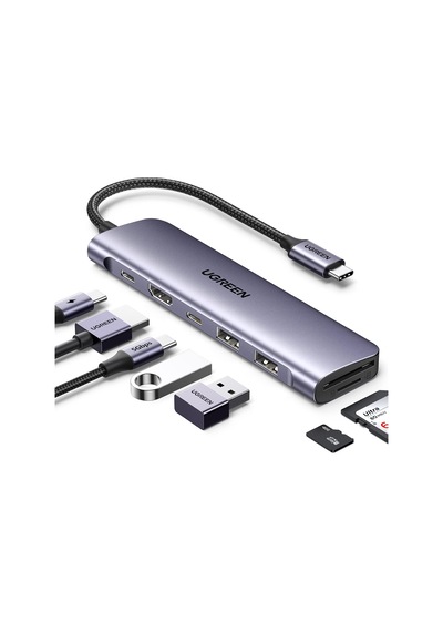 Lexroo Usb C To 4k Hdmı 100w Pd 2xusb-a Sd Micro Sd Kart Okuyucu Dönüştürücü Çoklayıcı Hub