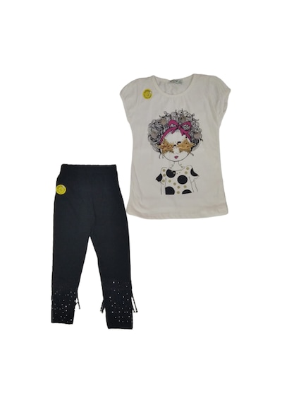 Bittoş Kids Kız Çocuk Alt Üst Takımbeyaz Önü Kızlı Pul İşlemeli Beyaz