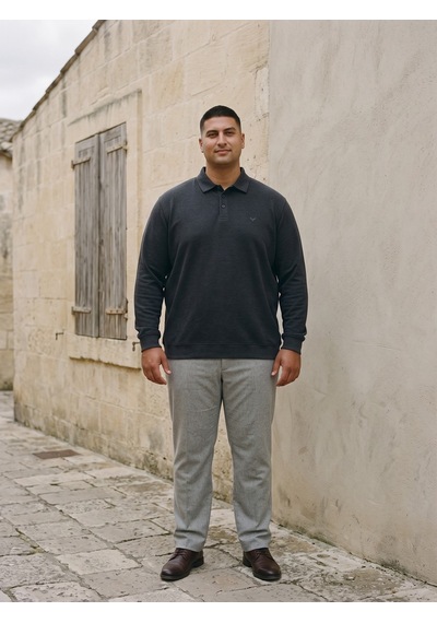 Maccali Erkek Antrasit Büyük Beden Polo Yaka Battal Sweatshirt
