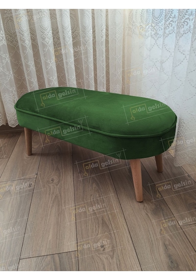Ultra Lüks Oval Parrot Puf Ahşap Ayak Yeşil