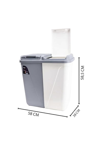 Kirli Çamaşır Sepeti Iki Bölmeli 90 Litre Büyük + 20 Lite Çamaşır Selesi Gri - Beyaz