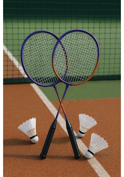Çantalı Badminton Seti 2 Raket 3 Top Mor-turuncu, Tek Ebat, 593822179148sytm, Renkli