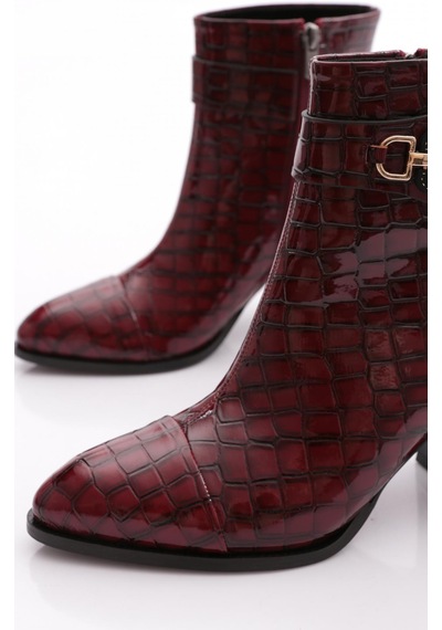 Dgn 951 Kadin Topuklu Bot Bordo Kroko
