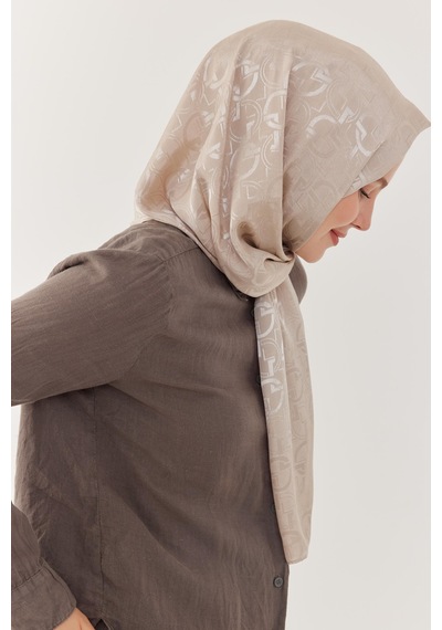 Mirsoy Scarf Daka Desen Parlak Jakar Şal - Bej Bej